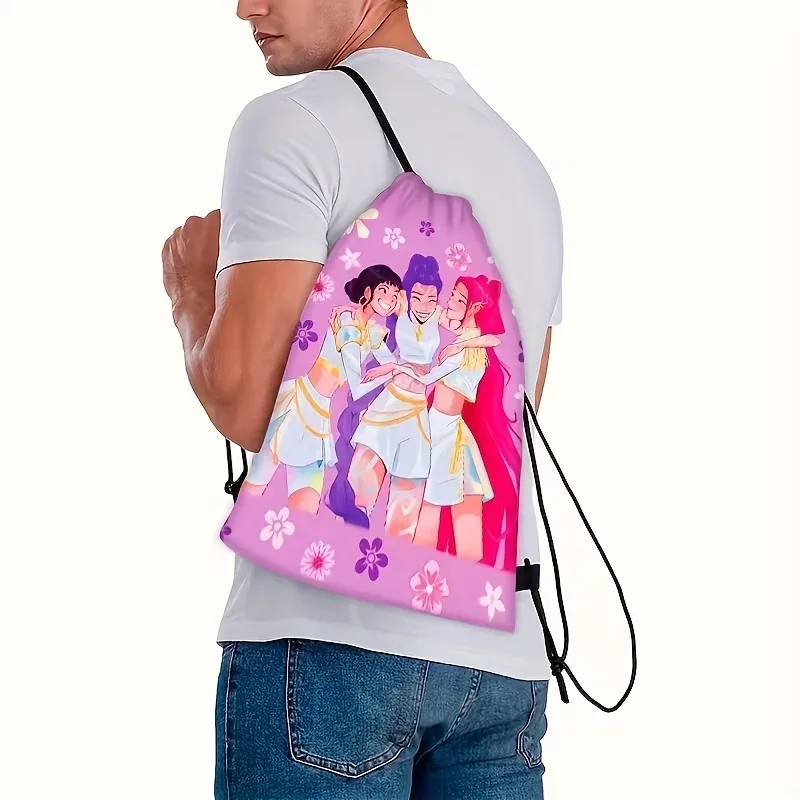 sac à dos à cordon imprimé dessin animé, sac de sport, sac de rangement pour étudiants, fans d'anime, cadeau décontracté quotidien, 1 pièce