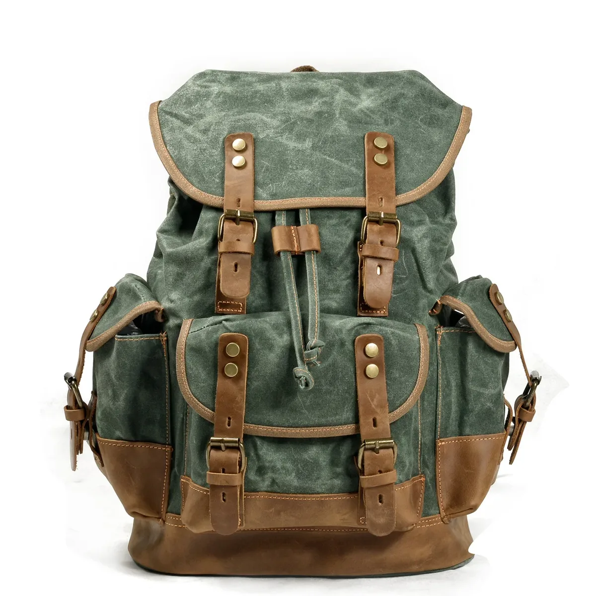 sac à bandoulière rétro décontracté pour étudiants, sac d'école de grande capacité, sac à dos de voyage en toile cousue en cuir, sac à dos de randonnée