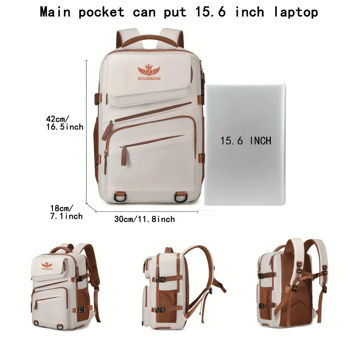 zuokedisi airlines sac à dos de voyage pour ordinateur portable de 15,6 pouces approuvé avec boîte à chaussures et sangle à bagages, sac à dos de randonnée