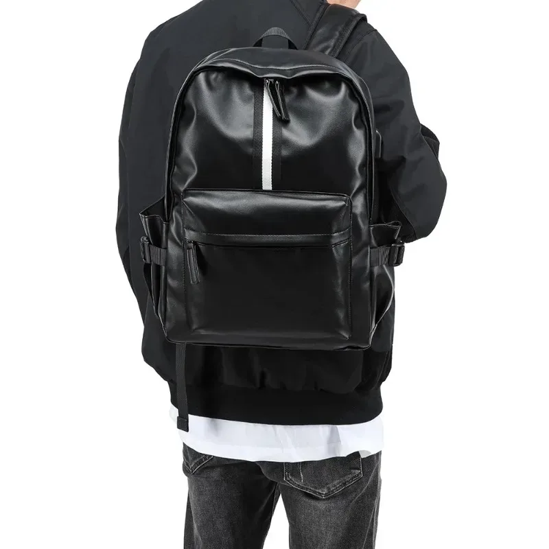 sac à dos rayé à la mode pour hommes, sac de voyage de grande capacité avec usb, sacs à dos en cuir pu souple, cartable d'école pour étudiants