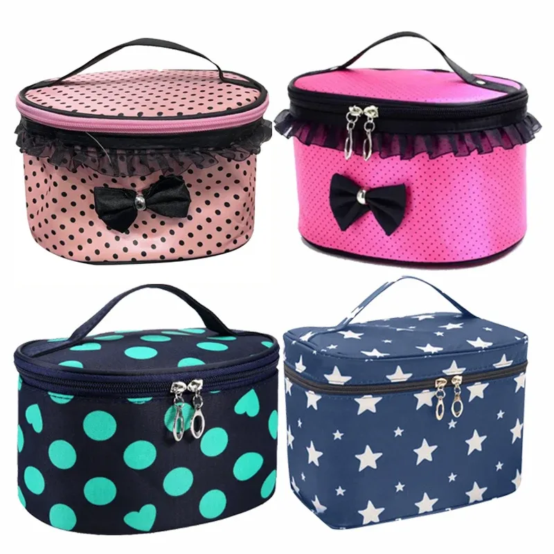 1 pièces Dot Bowknot femmes dentelle Patchwork organisateur sac étuis de maquillage femme dentelle sac cosmétique étanche pochette cosmétique maison