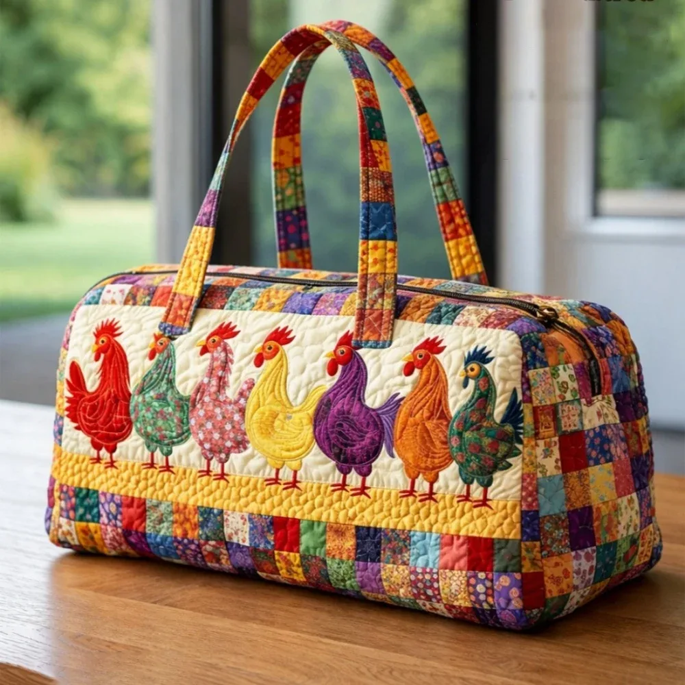 sac de voyage matelassé gf funny art à imprimé poulet, style bohème 2026, personnalisé, fourre-tout de voyage pour femmes et hommes, sac de week-end