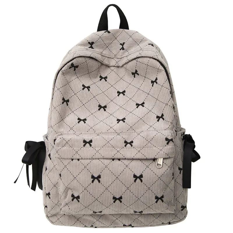 sac à dos avec nœud en velours côtelé pour étudiantes, pour lycéennes, joli sac à dos pour collège, automne et hiver