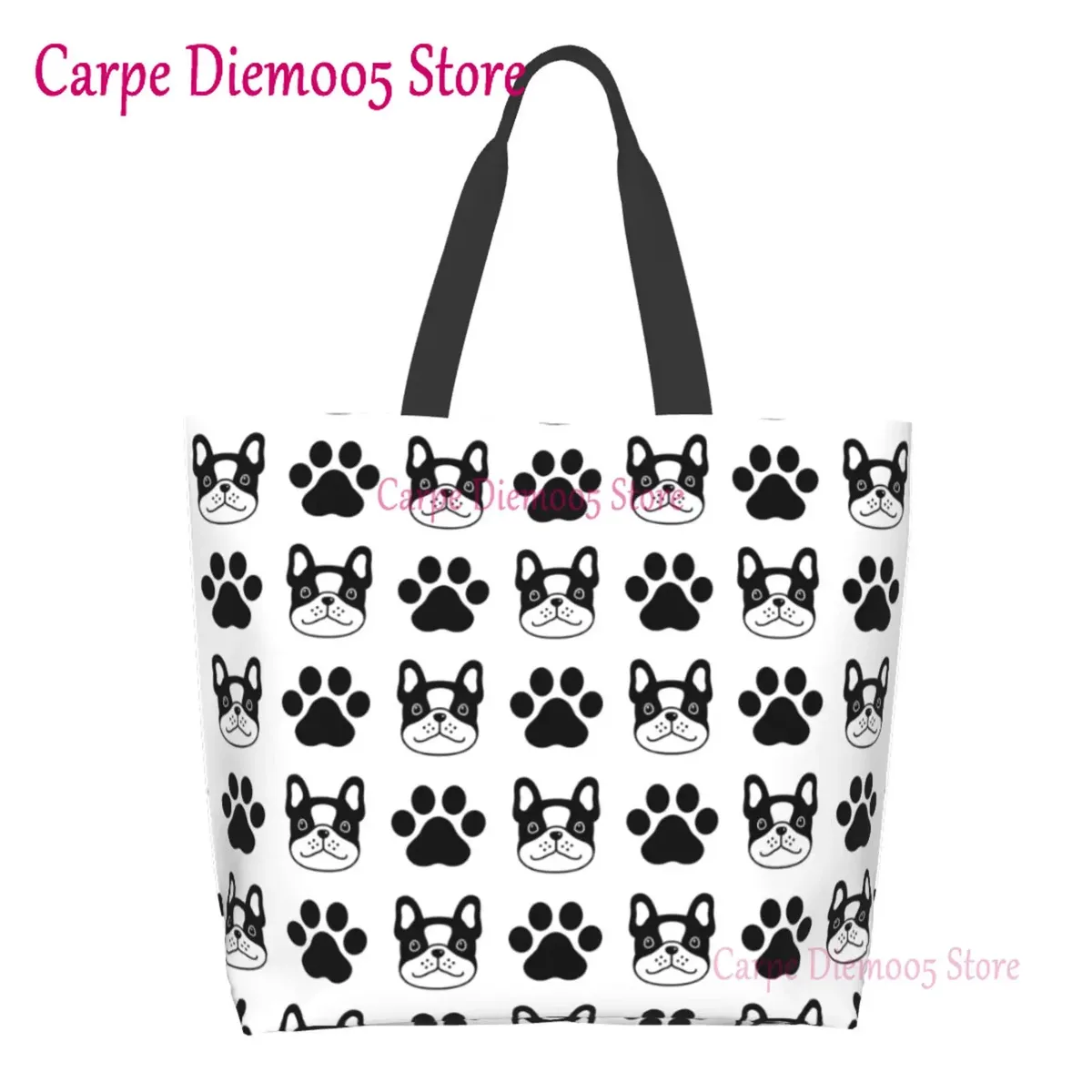sac fourre-tout grande capacité pour femme, sac d'épicerie pour femme, bouledogues français mignons, initié