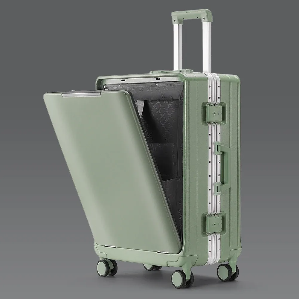 klqdzms – valise multifonctionnelle à ouverture frontale, avec cadre en aluminium, 20/24/26 pouces, grande capacité, avec mot de passe, pour voyage
