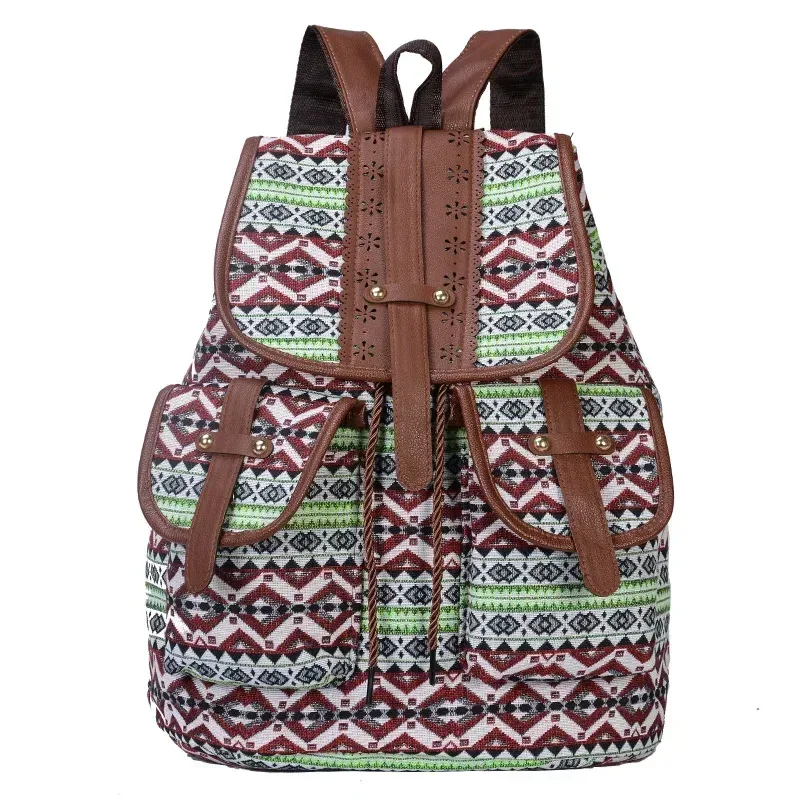 nouveau modèle ethnique rétro sac à dos toile sac à main mode personnalité voyage cordon petit sac à dos 14 pouces sacs à dos de voyage