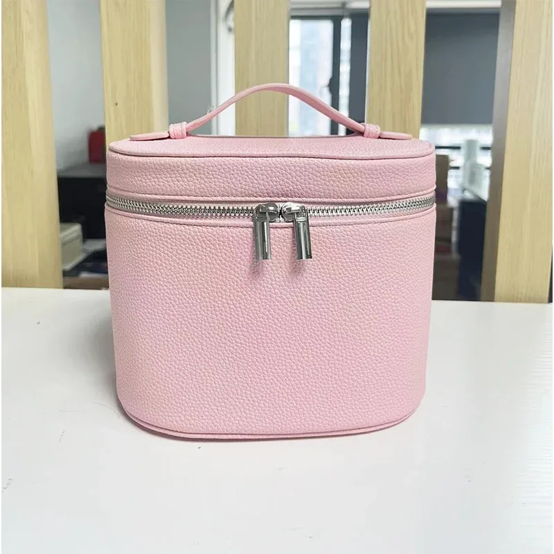 trousse à cosmétiques ronde à main pour femmes, impression gratuite, pubucket rond, trousse de vanité, produit de soins de la peau, sac de rangement de cosmétiques