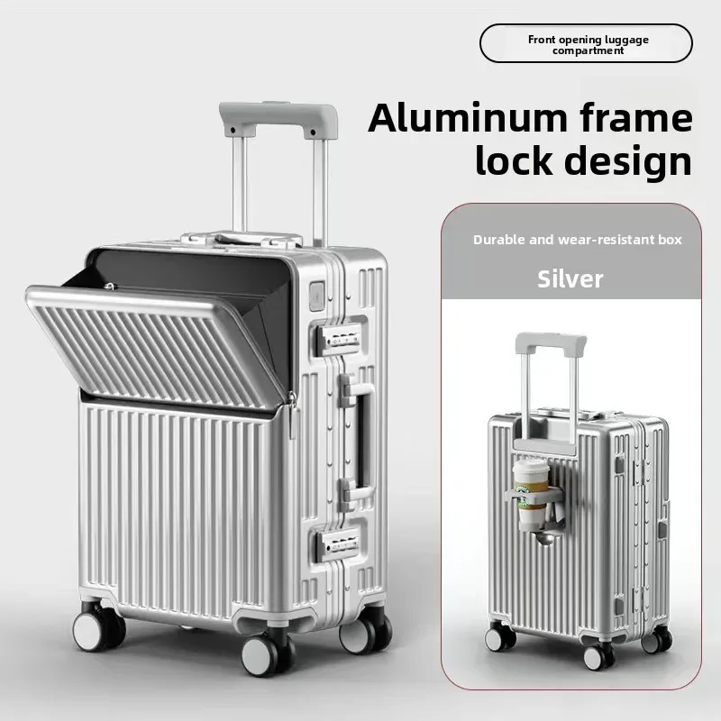 valise multifonctionnelle klqdzms à ouverture frontale, valise pour ordinateur portable, valise à roulettes 20"24"26 pouces, bagage de cabine avec fonction de charge