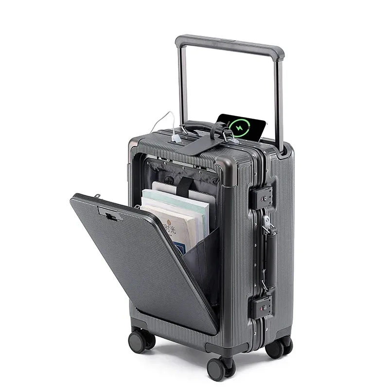 bagage à roulettes large pc haut de gamme, ouverture frontale, boîte d'embarquement multifonctionnelle pour femmes de 20 pouces et valise combinée de 24 pouces pour hommes