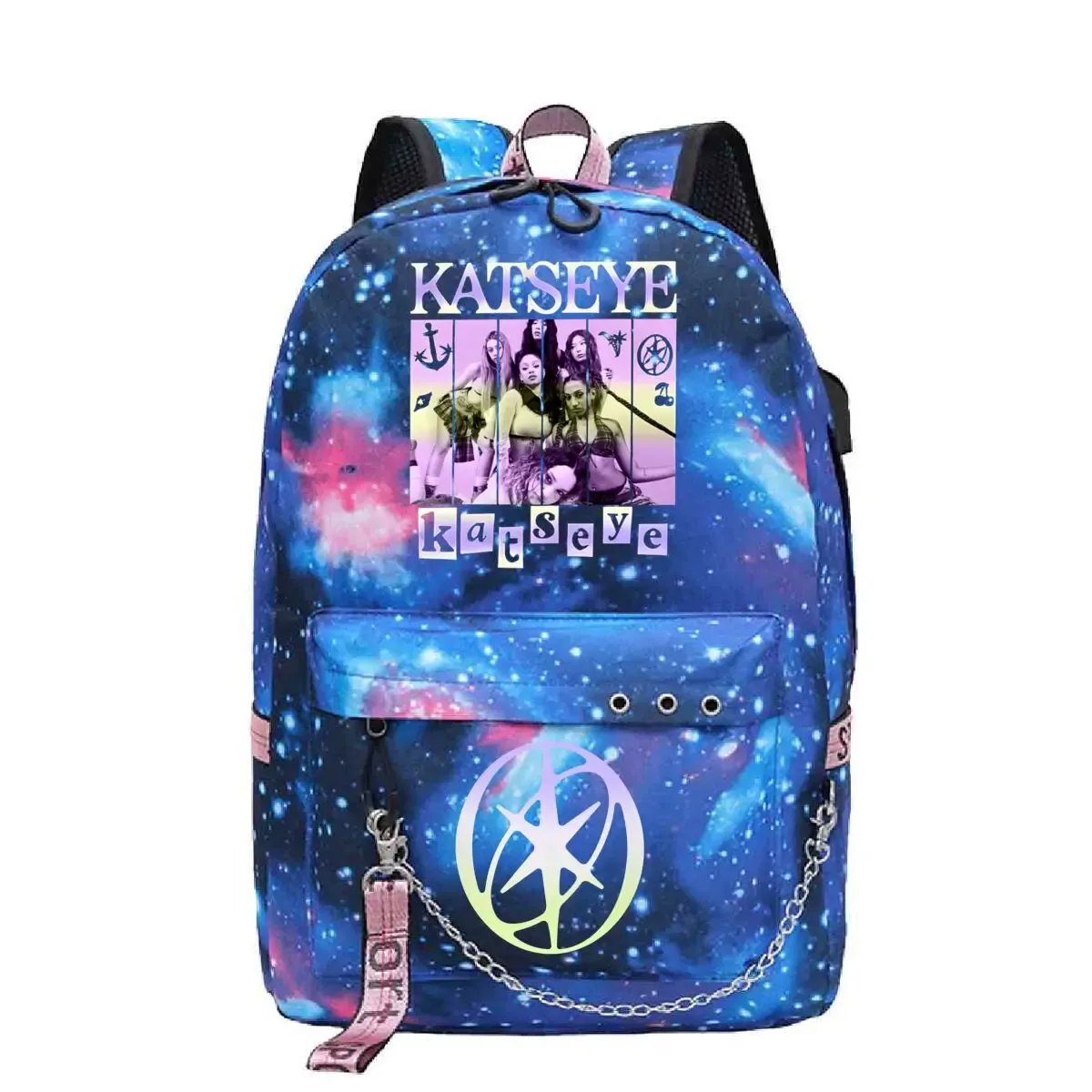 sac à dos usb katseye pop girl group pour femme, esthétique coréenne ulzzang, avec chaîne et fermeture éclair, idéal pour l'école et les adolescents