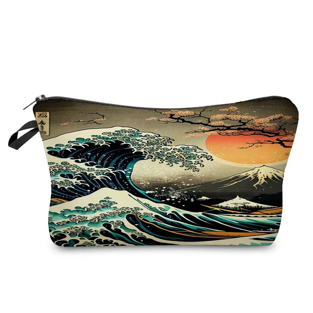ukiyoe – mini trousse de maquillage pour femmes, design japonais, grue de styliste, trousse de toilette de voyage de plage, trousse à cosmétiques écologique réutilisable