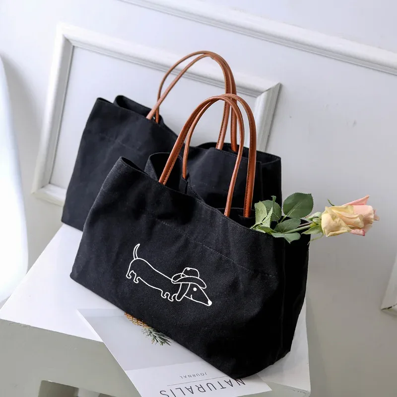 sac fourre-tout en toile pour femme, sac de travail, sac de plage, sac à provisions, cadeau pour les amoureux des chiens, mode pour femme, imprimé chien teckel