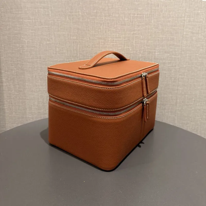 trousse de maquillage grande capacité en cuir de vachette première couche, sac de maquillage multifonctionnel, sac à bijoux de voyage, sac de rangement