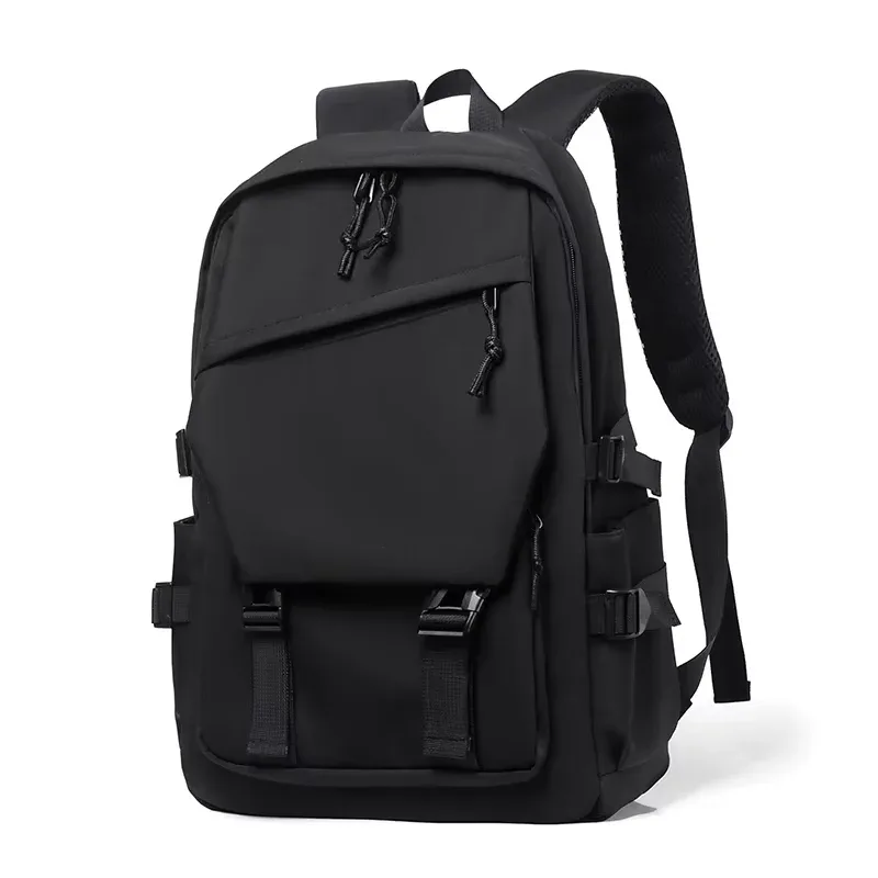 sac à dos simple pour homme en polyester imperméable de 15 pouces, couleur unie, tendance, pour couple, étudiant, ordinateur portable