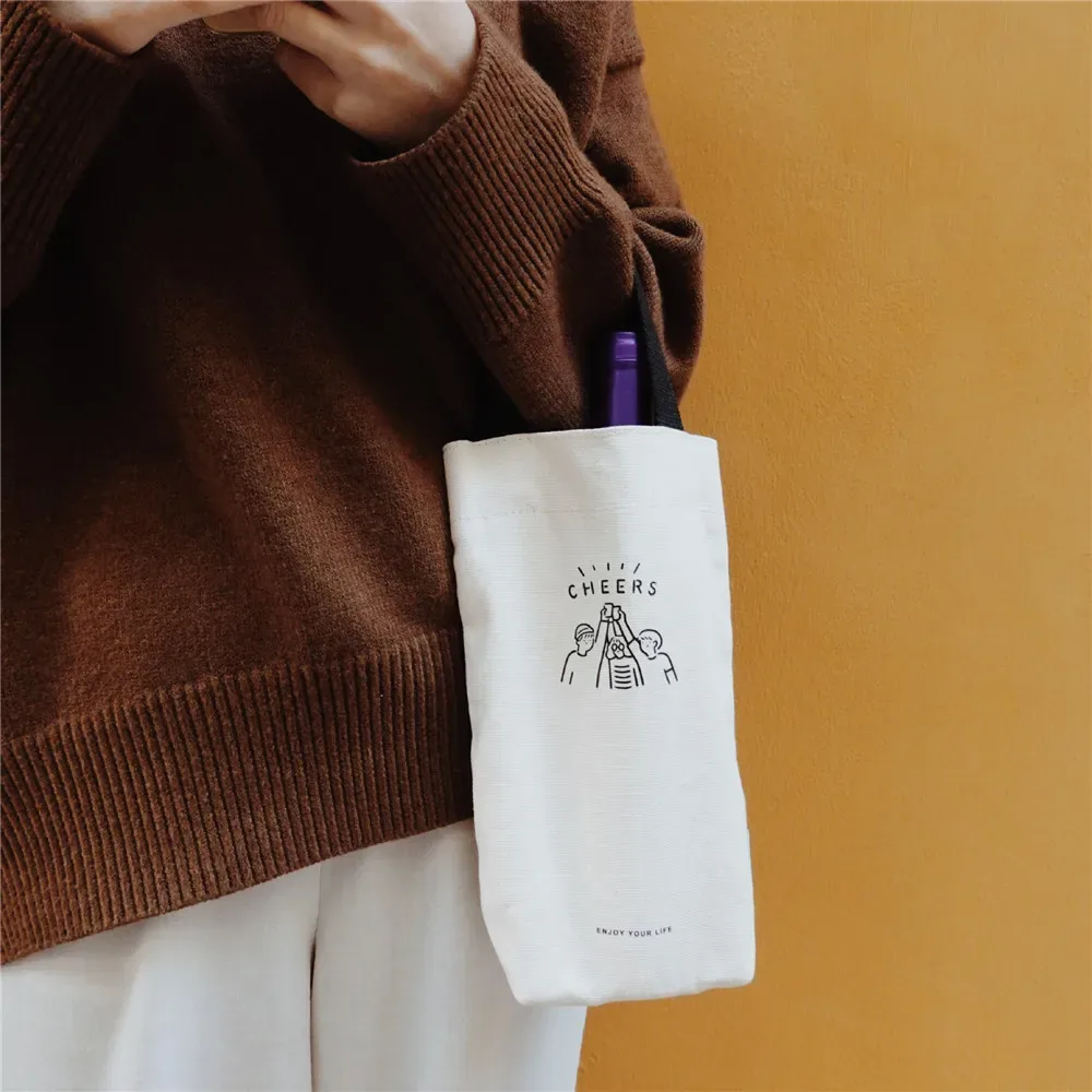 sac fourre-tout portable, porte-bouteille de tasse d'eau, café, lait, thé, sac en toile, mini rangement écologique, petit sac à main parapluie, sac de vin rouge