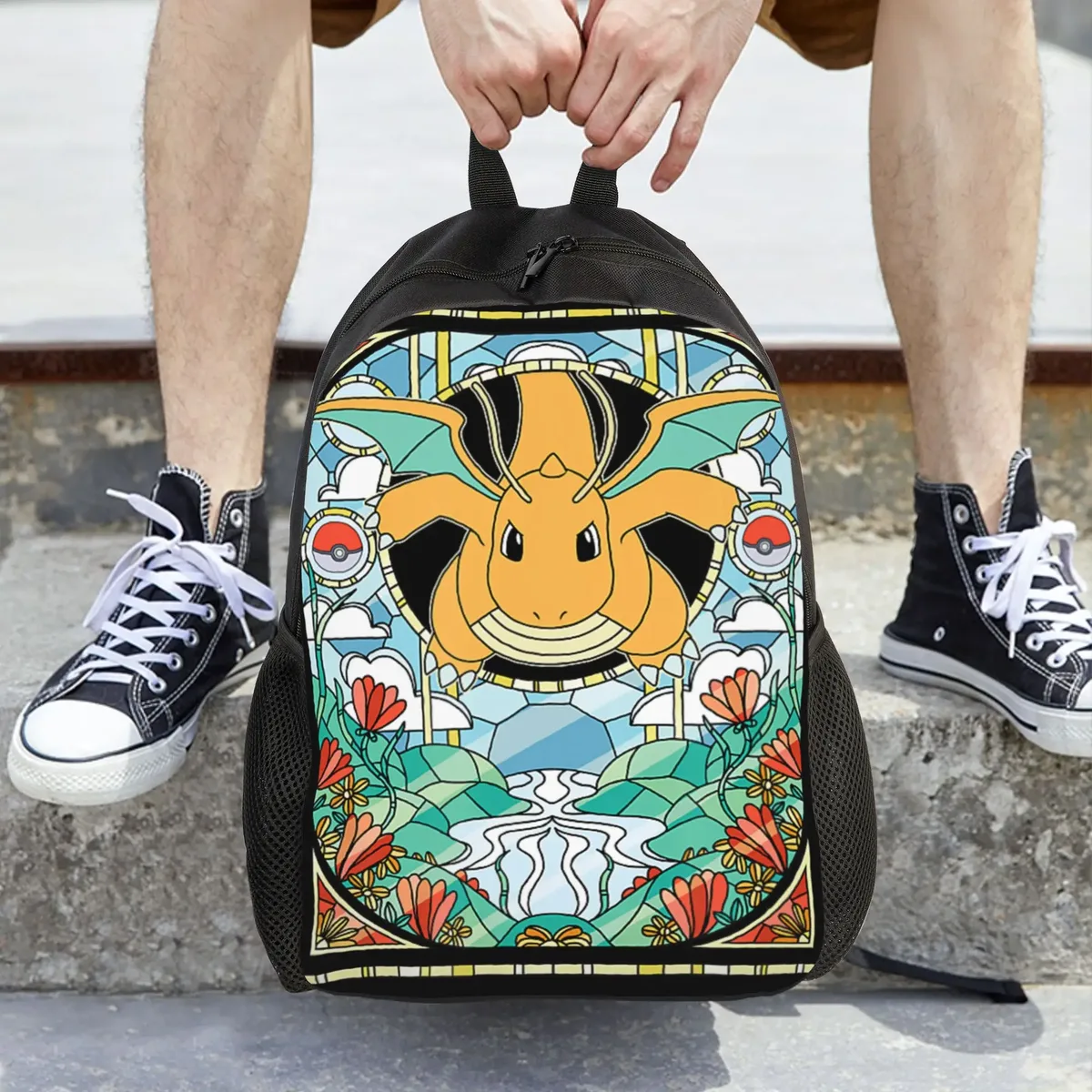 sacs à dos pokemon dragonite stained glass dragon type generation 1 daypack mochila journey sac à dos à fermeture éclair