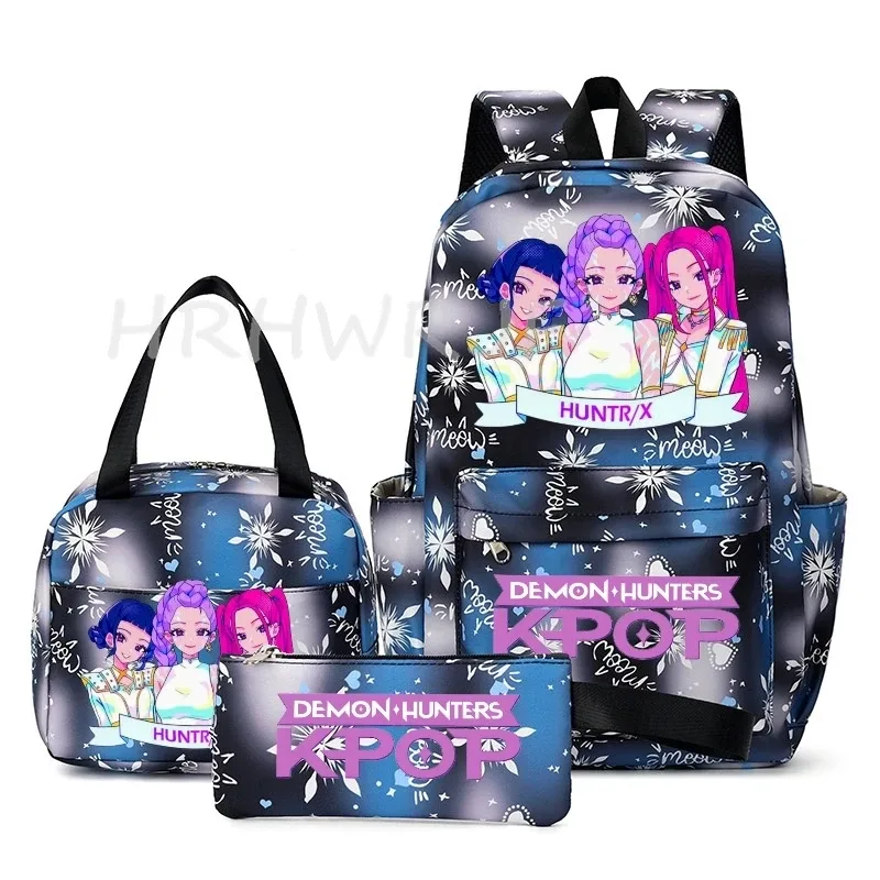 sac à dos kpop demon hunter avec imprimé neige, cartable pour adolescents avec sac à bandoulière pour usage quotidien, sacs de voyage décontractés pour filles, 3 pièces