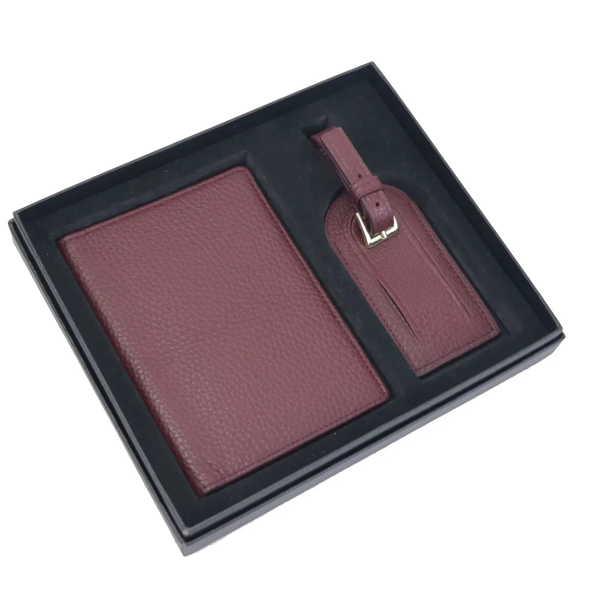 coffret cadeau en cuir de vache avec lettres initiales monogrammées, porte-passeport, étiquette de bagage, couverture de passeport, accessoires de voyage