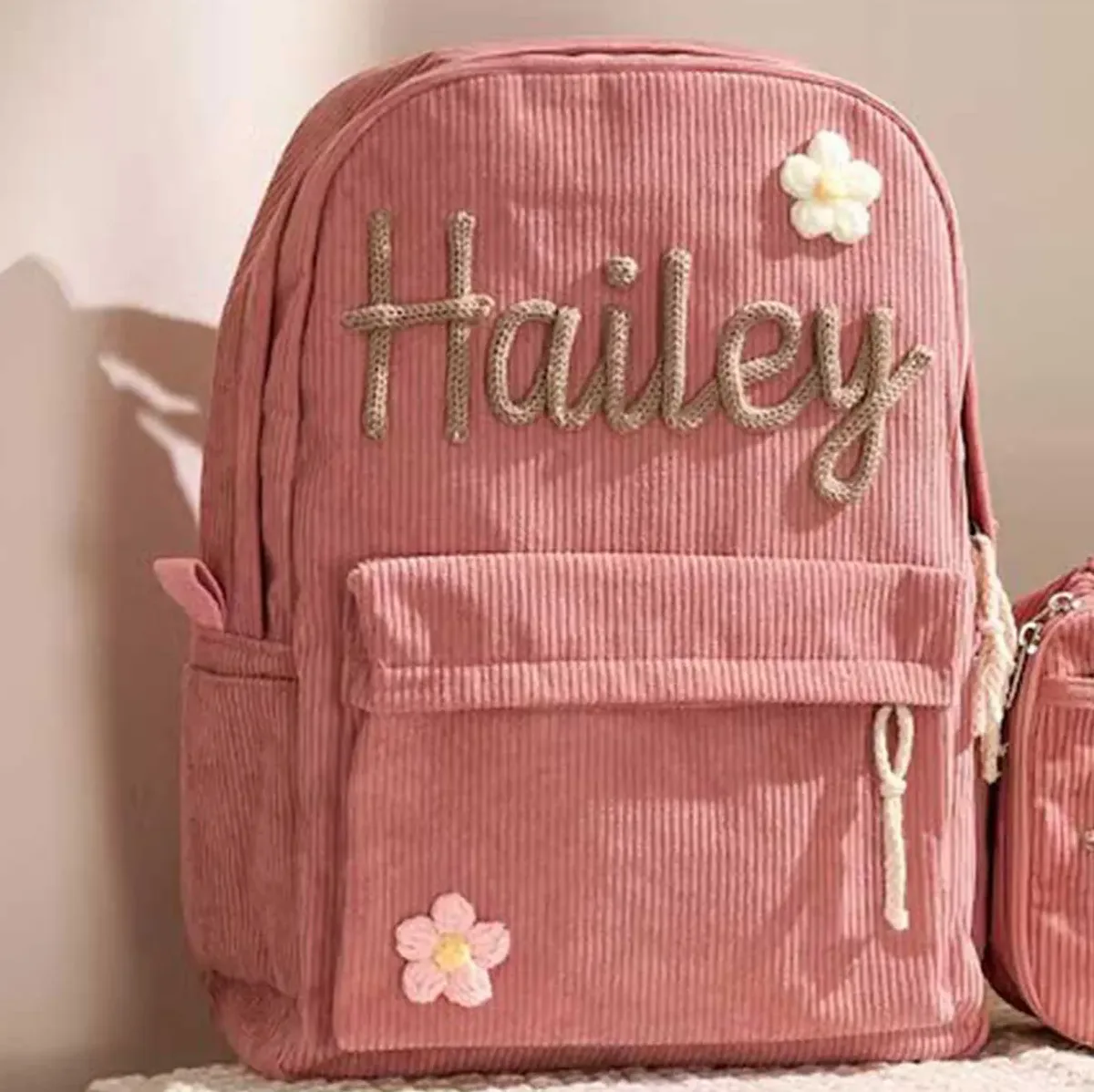 sac à dos personnalisé en velours côtelé, motif fraise/à carreaux, simple et spacieux, cadeau parfait pour la rentrée scolaire