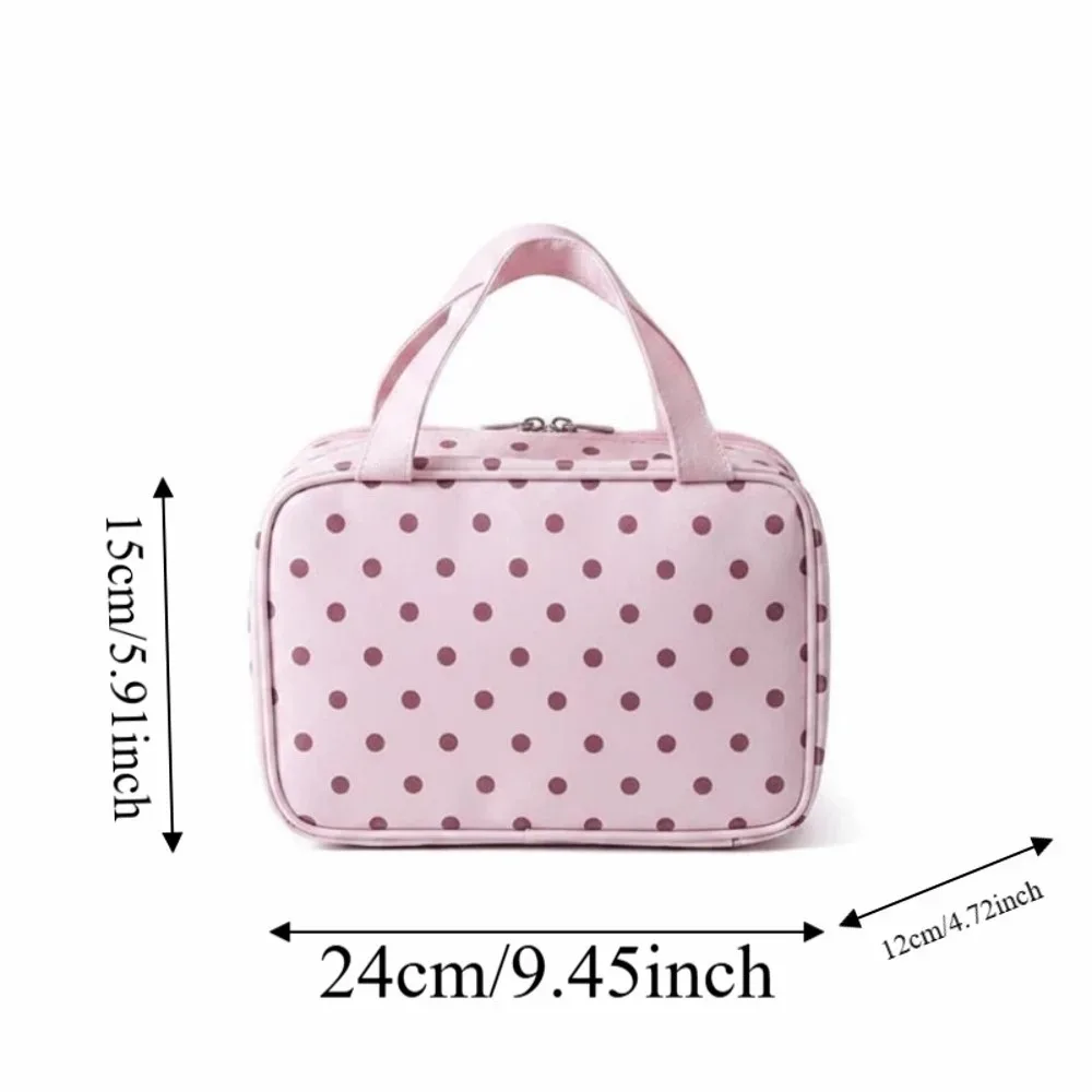 trousse de toilette imperméable à pois grande capacité, double fermeture éclair, forme rectangulaire, organiseur de voyage pour déplacements professionnels