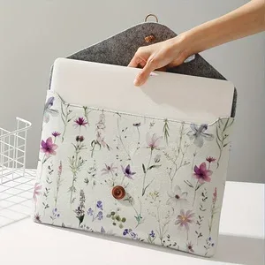 housse pour ordinateur portable avec imprimé de fleurs sauvages violettes à l'aquarelle, fermeture à bouton, sac de protection antichoc pour ordinateur portable, pour voyage et bureau