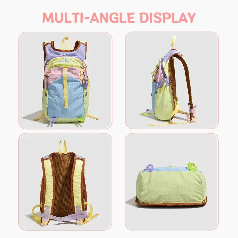 sac à dos color block pour homme et femme, sac de randonnée et de voyage en plein air, sac de sport léger en nylon avec sangle de poitrine et poche pour bouteille d'eau