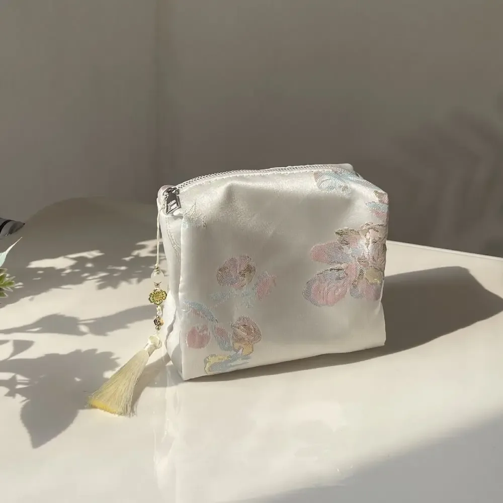 pochette cosmétique respirante en polyester, broderie florale style chinois, fermeture éclair, sac de rangement pour voyage