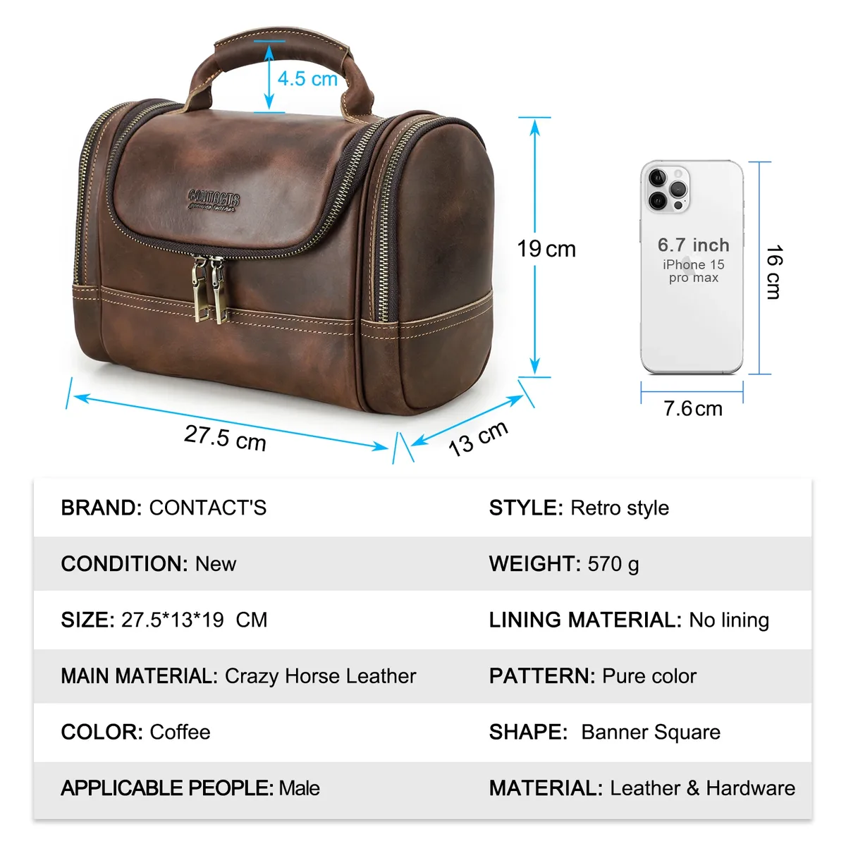 hommes en cuir véritable voyage affaires toilette rasage sac femmes rétro cosmétique lavage douche organisateur sac à main grande capacité