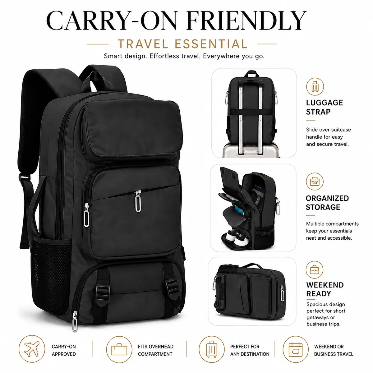 sac à dos de voyage pour homme de grande capacité avec compartiment séparé pour chaussures et plusieurs poches pour organiser les ordinateurs portables, un sac à dos spacieux adapté aux voyages d'affaires, aux vacances et aux trajets quotidiens.