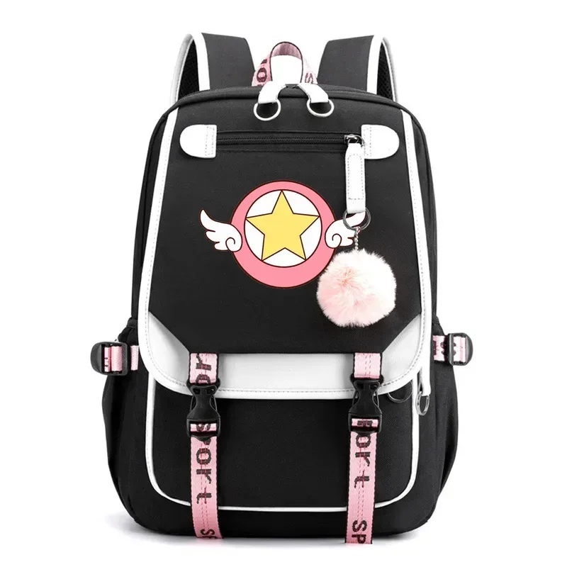 anime carte captor sakura sac à dos en nylon livre scolaire étudiant sacs de voyage ordinateur portable décontracté port usb sac de messager