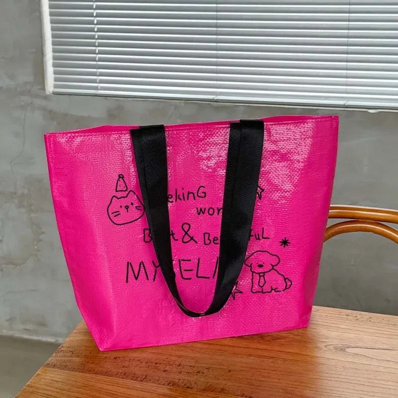 sac de courses réutilisable rose imperméable avec motif chien mignon, sac fourre-tout pliable en tissu pour l'épicerie, la plage, les voyages, l'organisation et comme sac à bandoulière