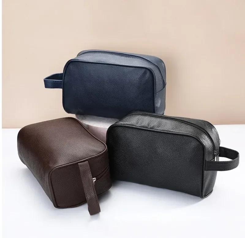 sac de toilette de voyage en cuir pu pour hommes, organisateur de cosmétiques à fermeture éclair, sac à main portable pour le rangement du maquillage, neceser pour une utilisation quotidienne en voyage d'affaires