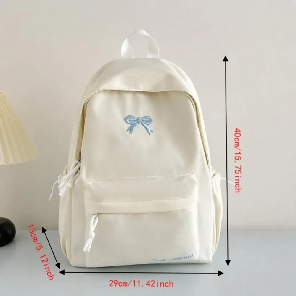 sac à dos décontracté tendance avec nœud brodé, grande capacité, polyvalent, sac d'école, sac à bandoulière simple pour étudiants