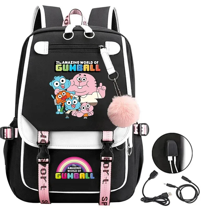 sacs d'école pour adolescentes, sac à dos imprimé the amazing world of gumball, sac à dos de voyage de grande capacité avec port usb