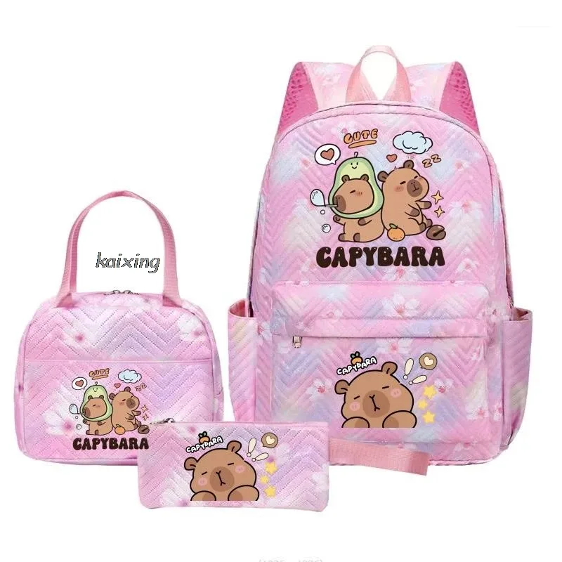 sacs à dos kawaii imprimés capybara, ensemble sac d'école, sac à déjeuner, trousse à crayons, cadeau de rentrée scolaire pour fille, sacs de loisirs, mochila, sacs de voyage pour adolescents