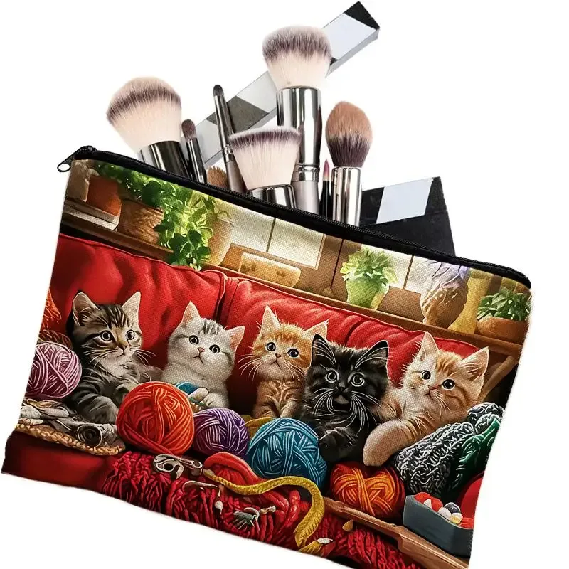 1 pièce, jolie pochette multifonctionnelle à fermeture éclair, sac de maquillage mignon en forme de chat pour femmes, sac de rangement pour bijoux, petit sac de voyage.