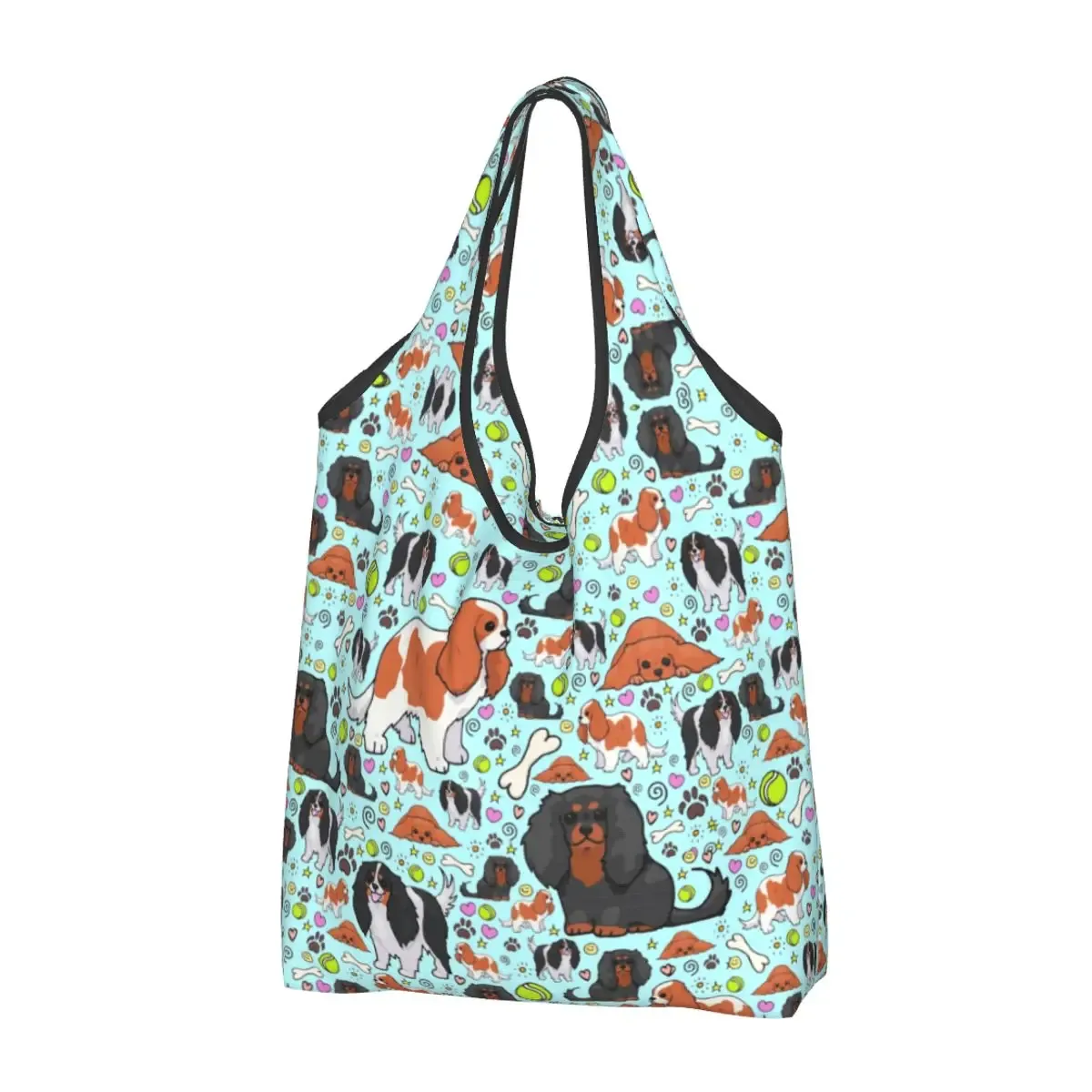 cavalier king charles épagneul groupe familial épicerie sac fourre-tout kawaii chien épaule shopper sacs grande capacité sacs à main