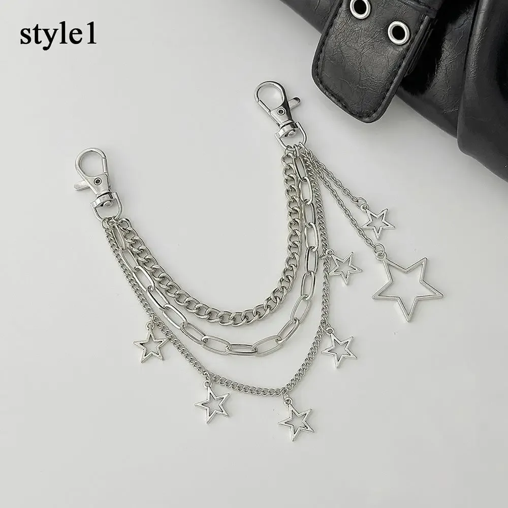 y2k – sangle de chaîne étoile en métal pour sacs, chaîne multicouche pour sac à main, poignées de bricolage, pendentif nœud papillon en perles, accessoire de chaîne de sac à bandoulière