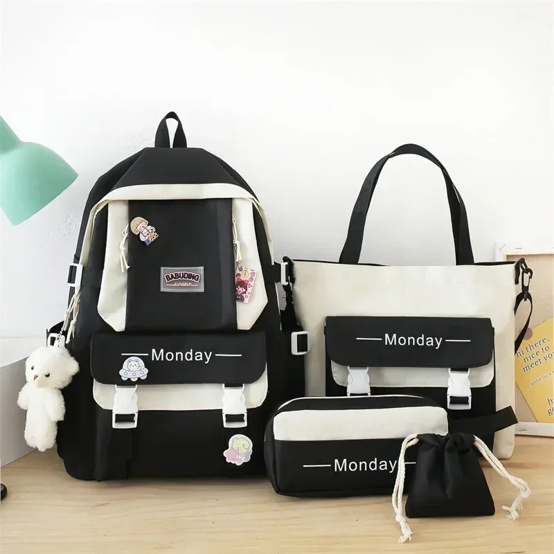 4 pièces nouvelle mode enfants école sac à dos mignon femmes sac à dos bookbag pochette d'ordinateur pour adolescents filles étudiants sac à dos mochila