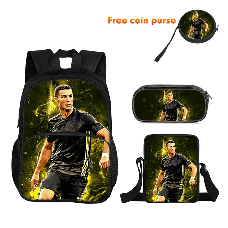 ronaldo 3 pièces ensemble sac à dos sport sac à bandoulière trousse à crayons cr sac à dos football étoile livre sacs pour garçons filles meilleur cadeau