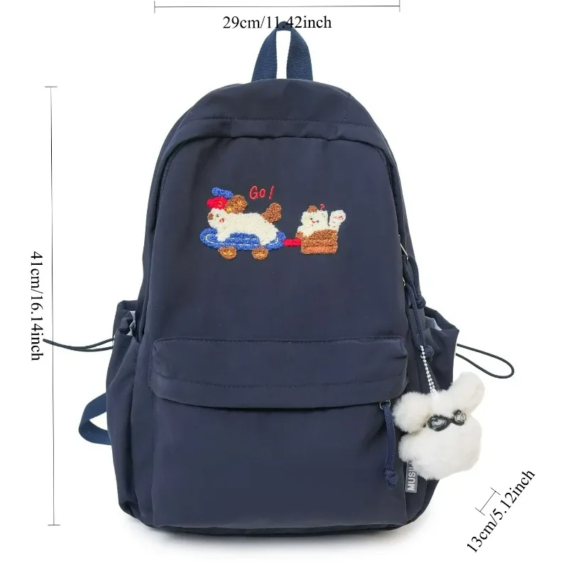 nouveau sac à dos léger et tendance pour étudiante, style campus polyvalent, broderie fille mignonne, idéal pour les trajets quotidien et l'école