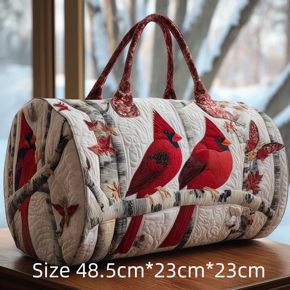 sac de voyage matelassé 3d vintage tendance, imprimé floral oiseau cardinal, sac de week-end, de sport ou de plage durable, sac fourre-tout pour femme