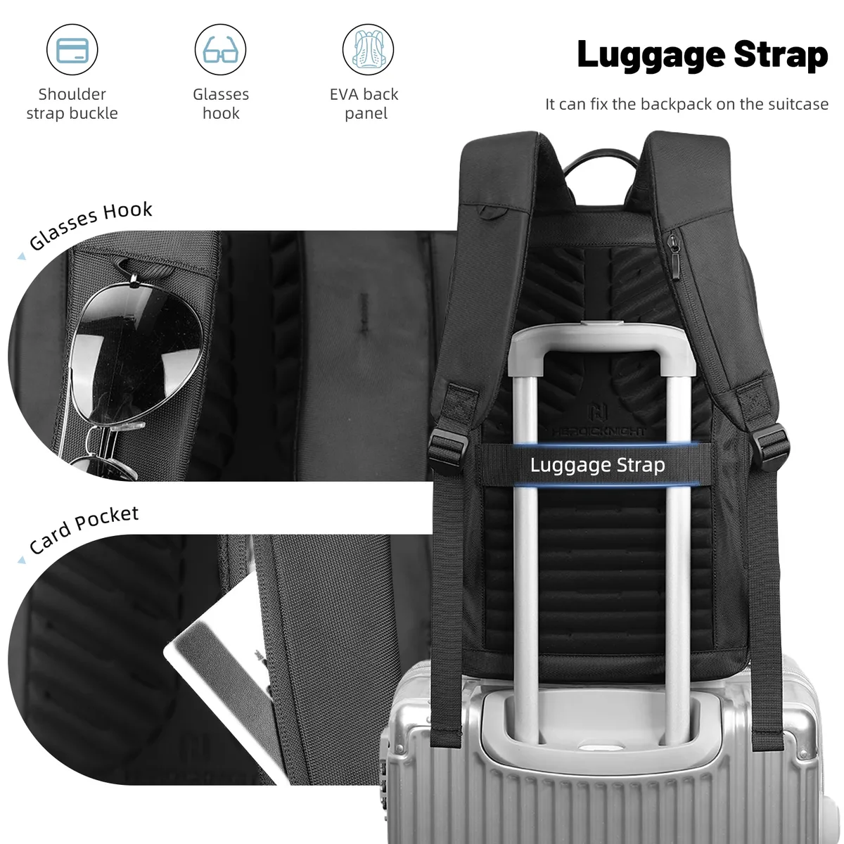 heroic knight sac à dos d'affaires portable pour homme mince 15,6 pouces sacs pour ordinateur portable sac à dos de voyage étanche mochilas d'école minimalistes