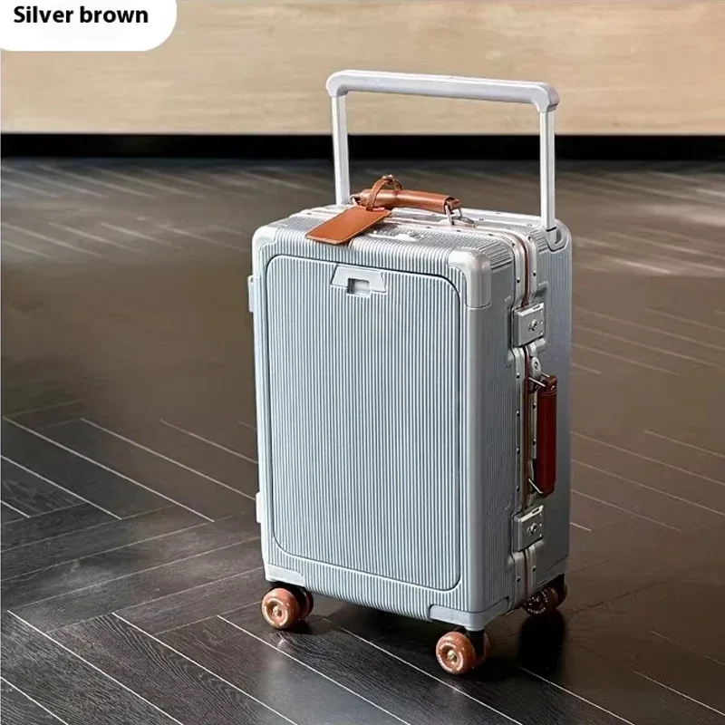 bagage à ouverture frontale, valise à cadre en aluminium pour pc de haute qualité, bagage de voyage à poignée large avec port de chargeur usb pour ordinateur portable