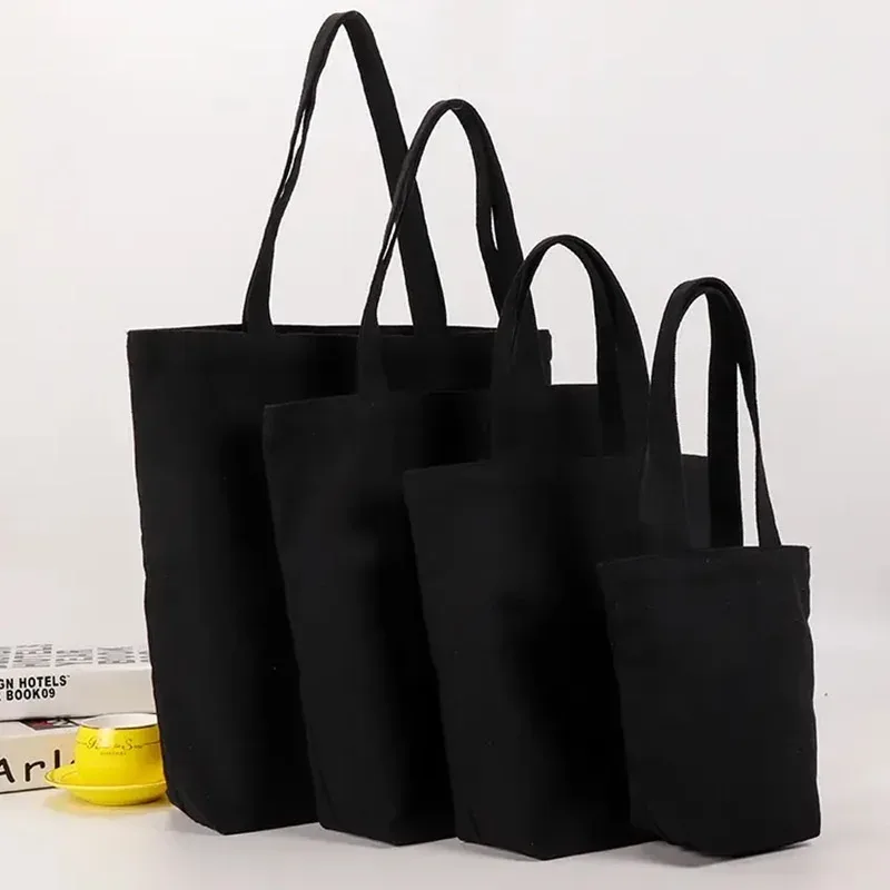 Sac à main en toile noire pour étudiant, sac en coton initié unique, grand sac à provisions, poche de ceinture, sac cosmétique, cadeau