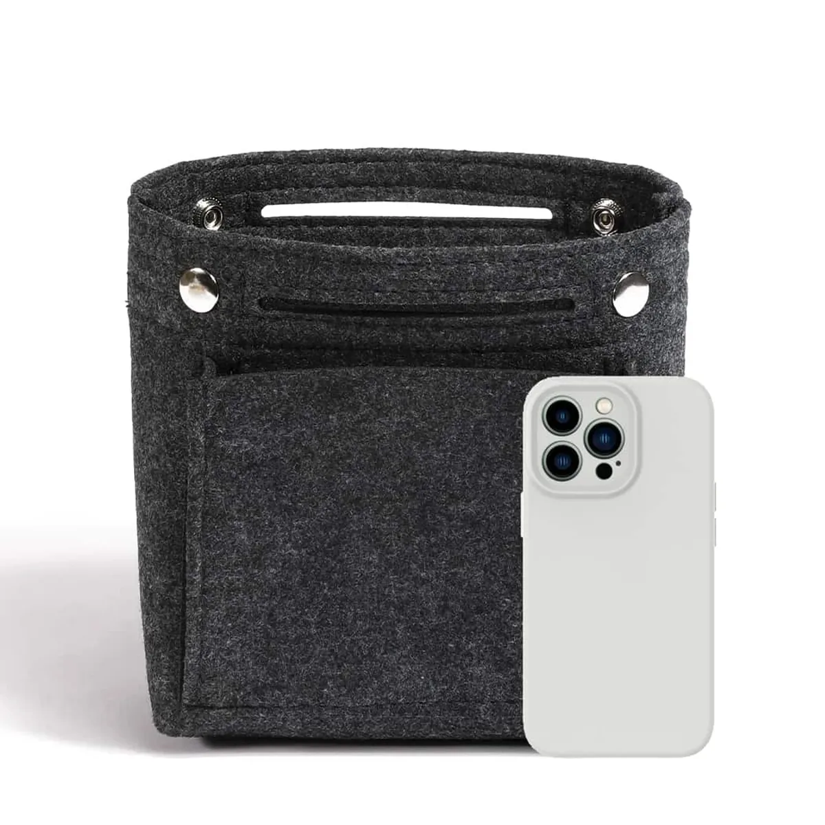 organisateur de sac à main en feutre ultra-plat avec fermeture à bouton-pression, sac de maquillage intégré avec plusieurs poches pour sac à main et sac fourre-tout