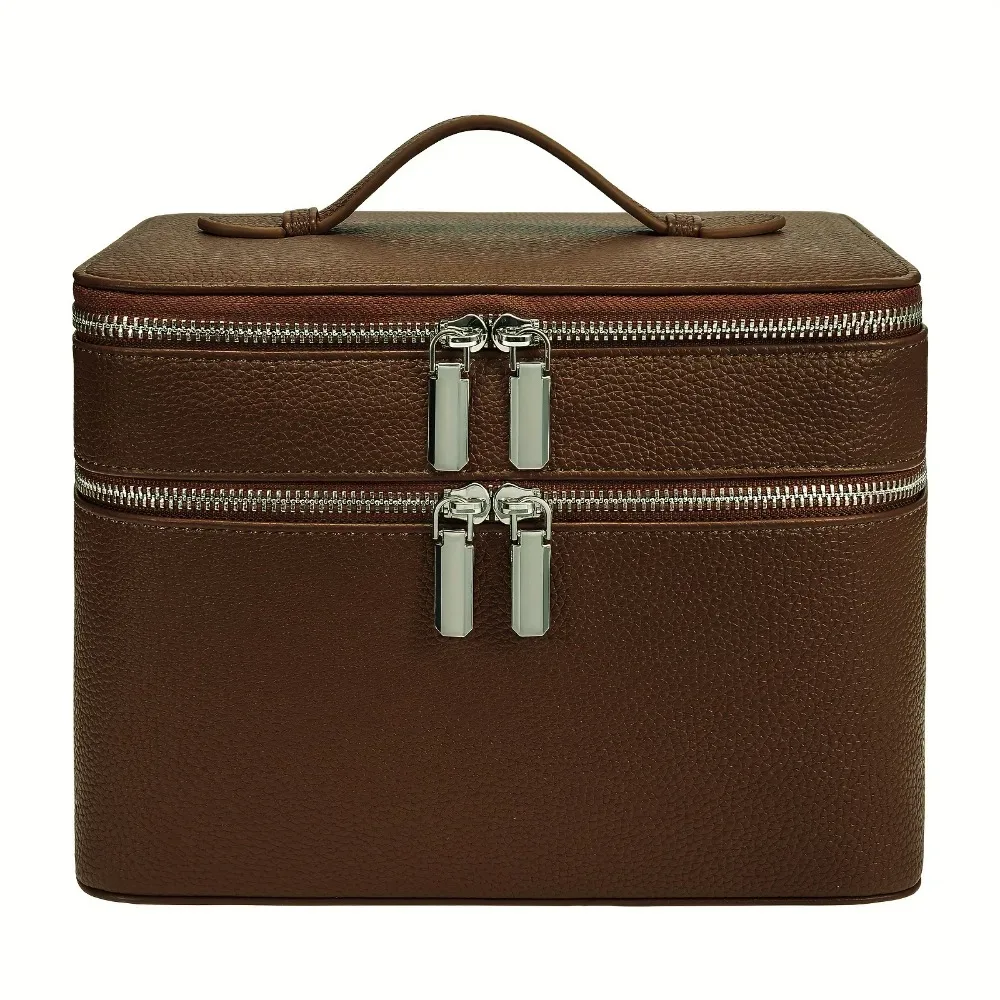 sac de voyage en pu imperméable à motif esthétique, grande capacité, motif litchi, pour l'organisation de cosmétiques