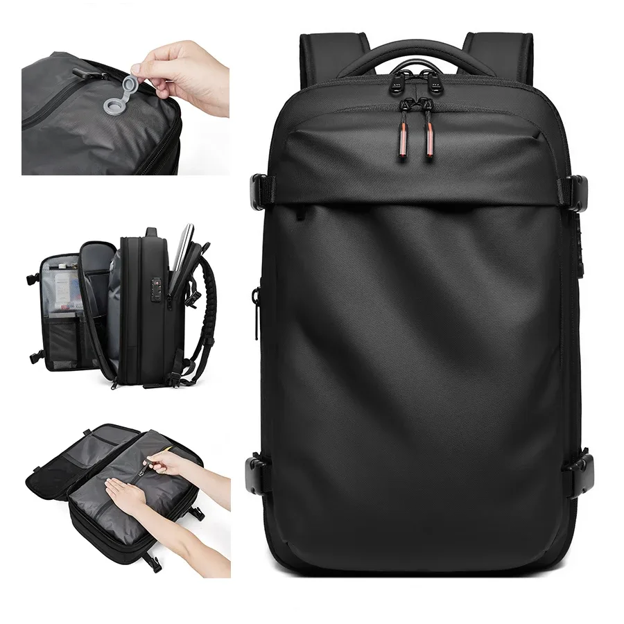 sac à dos de voyage pour hommes, sac à dos à compression sous vide pour ordinateur portable de 17 pouces, sac à dos d'affaires de grande capacité, sac à dos de camping, sac à dos de randonnée extensible