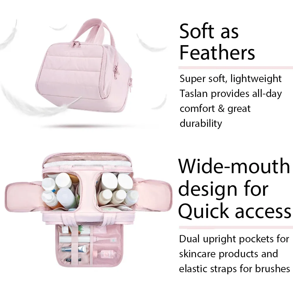 grande trousse de toilette de voyage pour femme, sac de rangement étanche pour maquillage et articles de toilette, avec compartiments pour salle de bain et douche