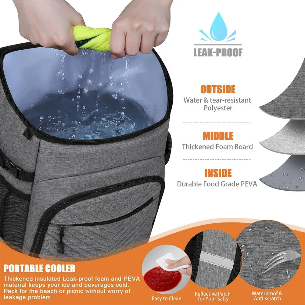 nouveau sac à dos isolé multifonctionnel matelassé sac à dos isotherme étanche camping en plein air grand